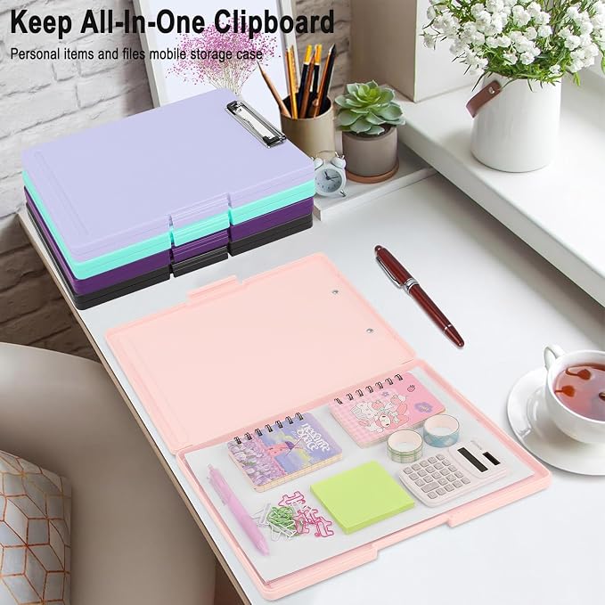 SFLHHDM Clipboards with Storage, Storage Clipboard with Low Profile Clip, A4 Binder Clipboard Folder, Waterproof Nursing Clipboard, Smooth Writing Clip Board Office Supplies (Side Opening-Pink)