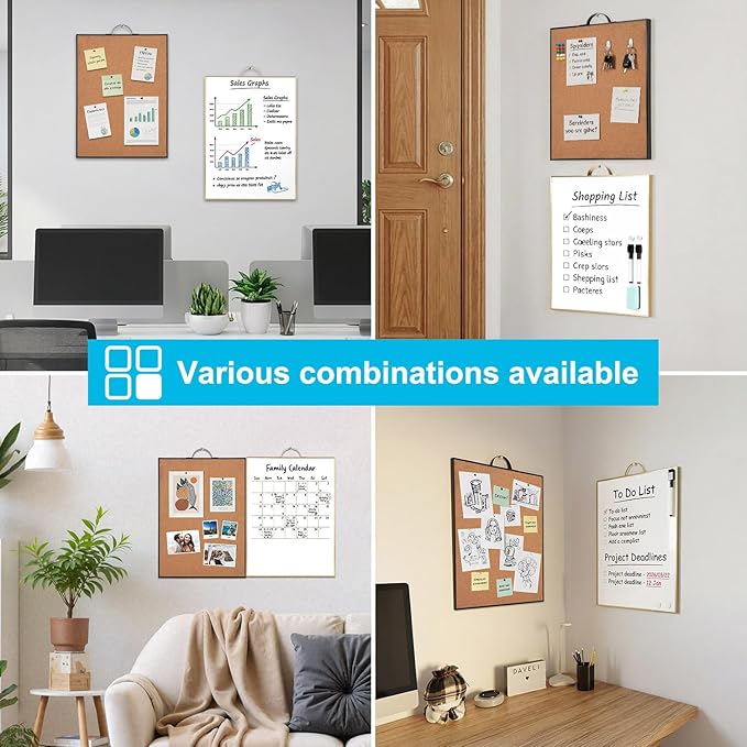 Small Whiteboard Cork-Board Combo for Wall, 2-Board Set, 24"x16" Total | Portable Aluminum Frame Magnetic Dry Erse Board Mini Bulletin Cork Board with a Handle for School, Office, Home