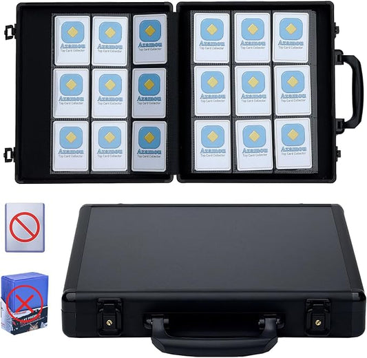 Azamou Premium 9-Pocket Hard Case Card Binder, 450 Cards Capacity for TCG MTG YGO Sports Cards, Sleeve-Free & Not Compatible with Top Loaders/Sleeves (Black – Only for Loose Cards)