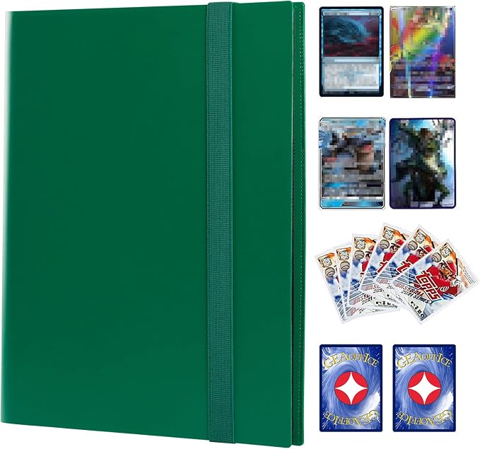 GEAoffice Card Binder, 9 Pockets Trading Card Album Folder, 360 Side Loading Pocket Binder for Sports&Game Cards, MTG and Other TCG, Green