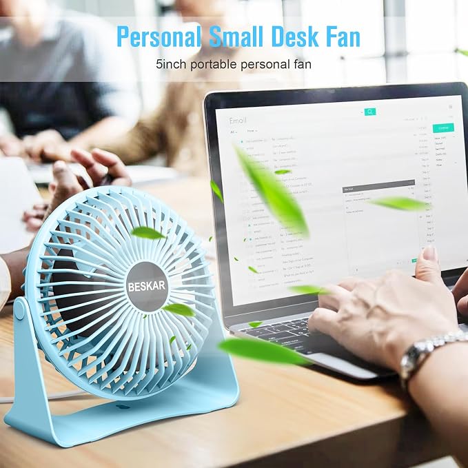 BESKAR USB Small Desk Fan, Portable Table Fans with 3 Speeds Strong Airflow | Quiet Operation and 360°Rotate, Personal Cooling Fan for Home, Office, Bedroom, 3.9 ft Cord
