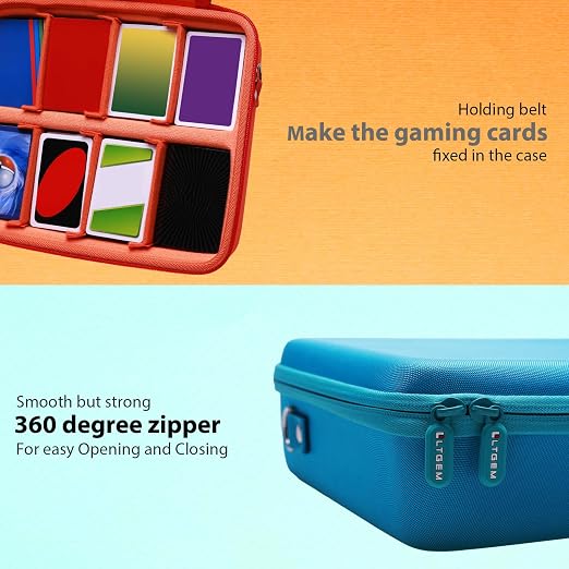 L LTGEM Card Game Case Compatible with Cards Against Humanity/Magic the Gathering/UNO/Pokemen/Baseball/Football Cards 3000+, Trading Card Storage Box with 6 Dividers and Shoulder Strap, Orange