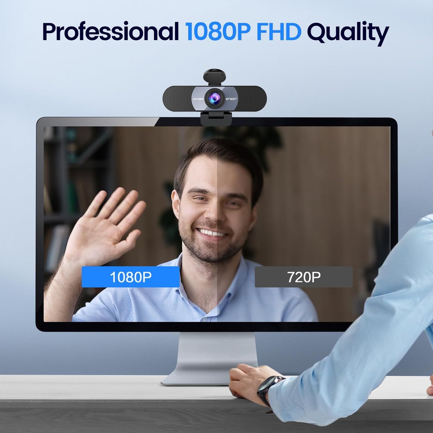 EMEET 1080P Webcam, C960 Web Camera with 2 Noise-Cancelling Microphones & Privacy Cover, 90° FOV Computer Camera, Plug & Play USB Webcam for Calls/Conference, Zoom/Skype/YouTube, Laptop/Desktop, Grey