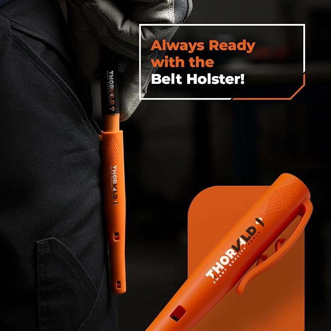 THORVALD New Carpenter Pencils with Holster for Construction - Incl. 7 Leads + Sharpener - Solid Mechanical Pencils with Fine Point/Best Marking tools Construction/Carpenters/Scriber