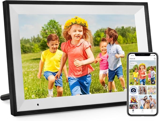 Digital Picture Frame 10.1 Inch Digital Photo Frame 32GB Storage, WiFi Picture Frame with1280x800 IPS Touch Screen, Auto-Rotate Photo Frame Share Your Photos and Videos via AiMOR App, Black