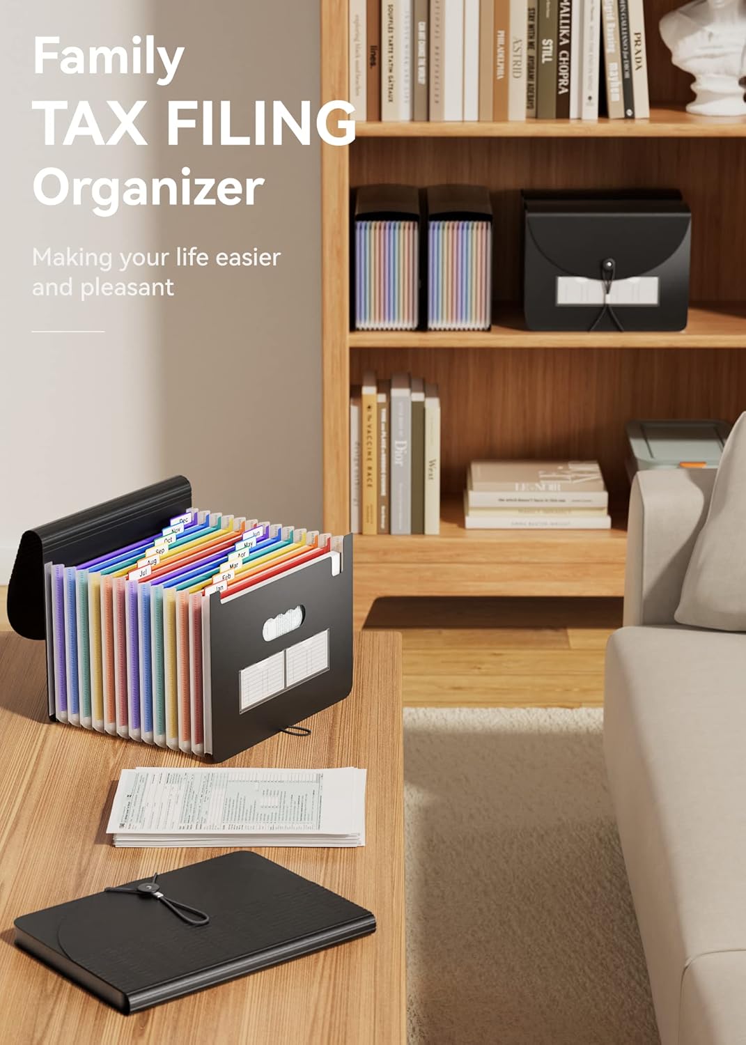 ABC life 12 Pockets Accordion File Organizer Expanding File Folders, Portable Letter A4 Size Filing Box, Plastic Monthly Bill Receipt Document Organizer, Expandable Accordian Folder with Colored Tabs