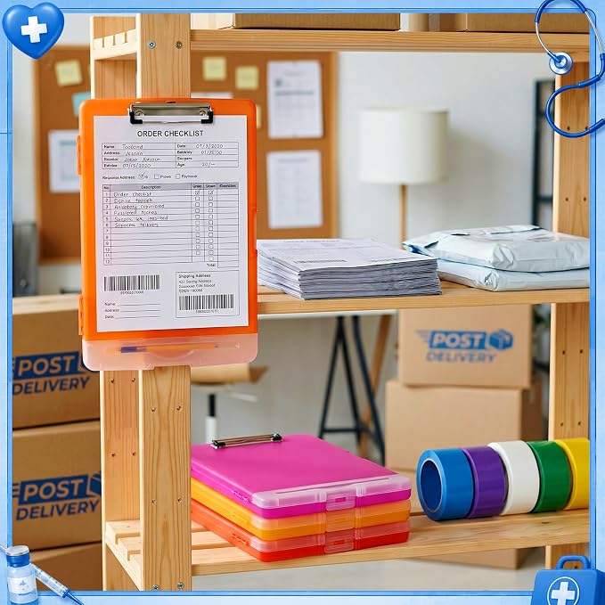 Crtiin 6 Pcs Colored Clipboard with Storage, 8.5 x 11 Inch Heavy Duty Plastic Nursing Clipboard Folder with Pen Holder A4 Medical Holder for Nurse Doctor Teacher Office, Organization (Candy Color)
