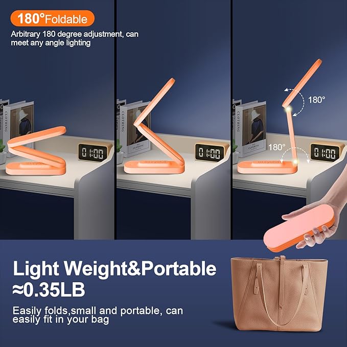 Giryuhd LED Desk Lamp for Office Home & Battery Operated Lamp Rechargeable Lamp Foldable & Portable Light, LED Desk Light Strip, 3 Brightness Dimmable Small Desk Lamp Reading Lamp (Orange)