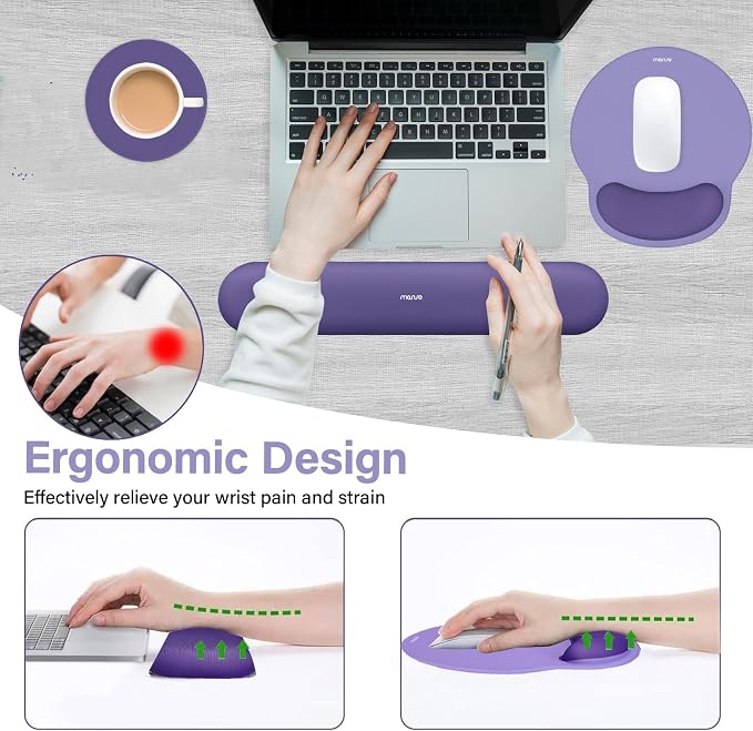 MOSISO Wrist Rest Support for Mouse Pad&Keyboard Set, Imperial Purple | Circle Curved Ergonomic Mousepad Non-Slip Base Home/Office Pain Relief&Easy Typing Pad with Soft Cloth&Silicone Lining
