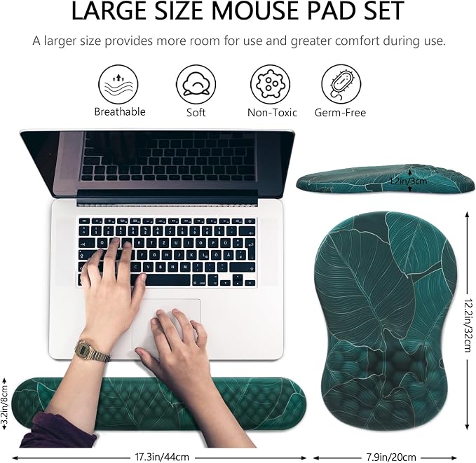 Ergonomic Mouse Pad with Wrist Support and Keyboard Wrist Rest Set | Memory Foam Wrist Cushion, Non-Slip PU Base, Massage Design, Relieves Wrist Pressure for Work, Gaming & Office Use