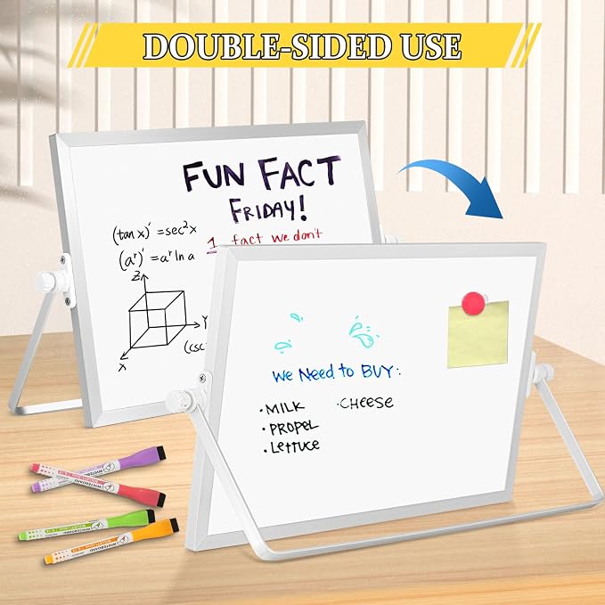 Double-Sided Magnetic White Board with Stand, 12" x 8" | Dry Erase Board with Stand, Desktop Whiteboard Easel , Portable Small White board dry erase for Drawing, Office, Home