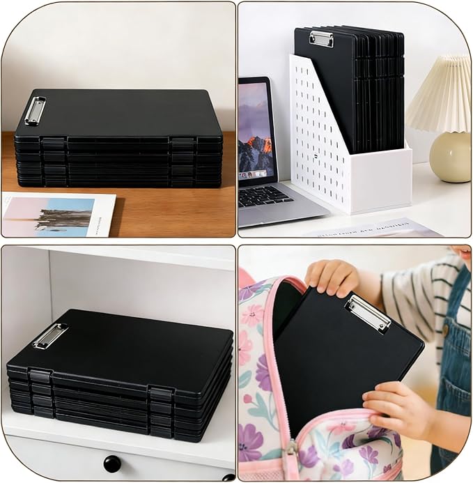 2 Pack Letter Size Clipboard with Storage 8.5 * 11, Plastic Black Clipboard File Box with Side Opening A4 Nursing Clip Board for School & Office with Christmas Stickers (Black-2PCS)