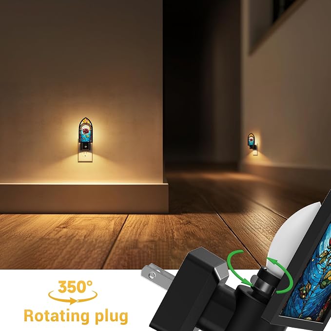 L LOHAS LED Night Lights Plug into Wall, Gothic Night Light with Light Sensor, 3000K Soft White, 0-100LM Adjustable Brightness, Acrylic Rose Nightlight for Bathroom Bedroom Hallway, 2 Pack
