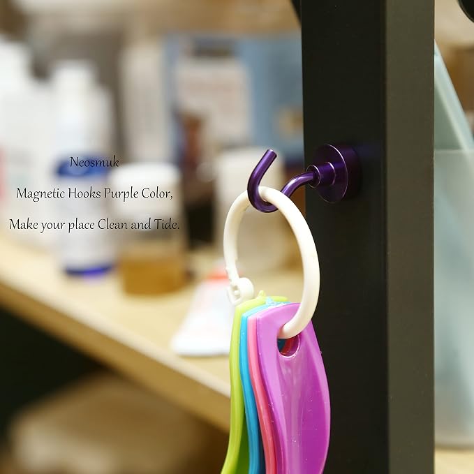 Neosmuk Magnetic Hooks, Heavy Duty 30lb+ Strong Magnet Hook for Cruise Cabins, Cruise Essentials 2026 for Hanging, Metal Wall Refrigerator Hangers (Purple, 12 Pack)