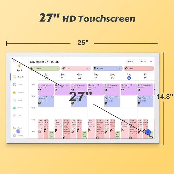 COMIX 27-inch Smart Digital Wall Calendar - Large HD Touchscreen Family Command Center, Real-Time Sync with Google, Apple & Outlook Calendar, Digital Photo Frame with Meal Planner & Task Manager