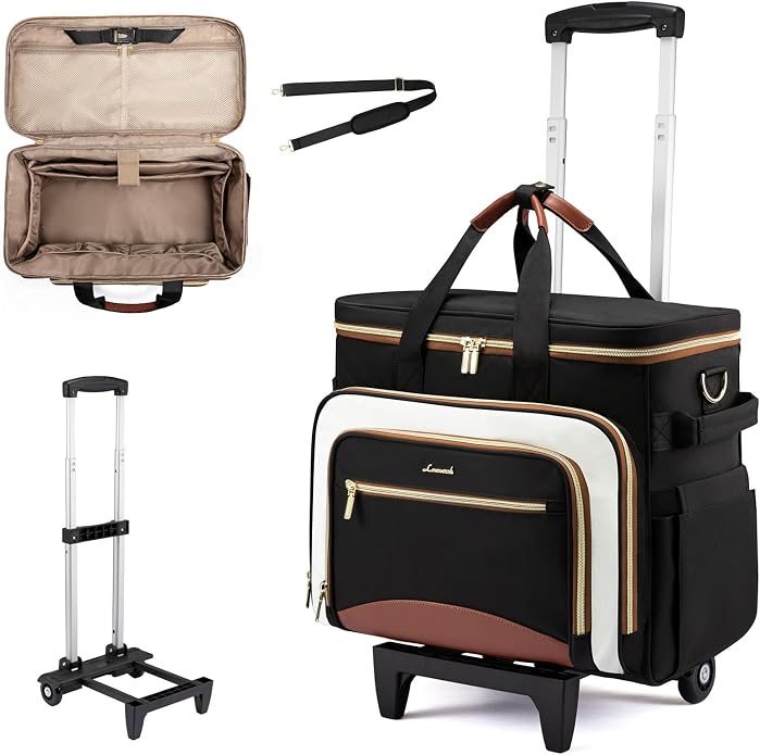 LOVEVOOK Rolling Teacher Bag, Laptop Tote with Detachable Dolly | Fits 17.3 Inch Laptop, Detachable Dolly, Large Rolling Tote Bag for Teacher Office Work Nurse, Adjustable Handle