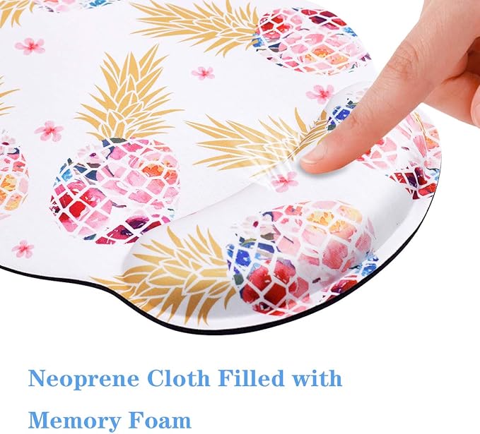 Ergonomic Mouse Pad with Wrist Support, WAVEYU Non-Slip Rubber Base Mousepad for Desk Laptop Gaming Working Computers Laptop Easy Typing & Pain Relief, Pink Pineapple