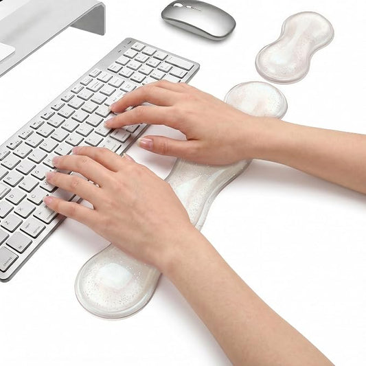 Wrist Rest for Keyboard and Mouse, Ergonomic Mouse Hand Rest Set, Cute Glitter Cloud Keyboard Pad with Wrist Support, Gel Desk Decor Accessories for Office Gaming School (Transparent)