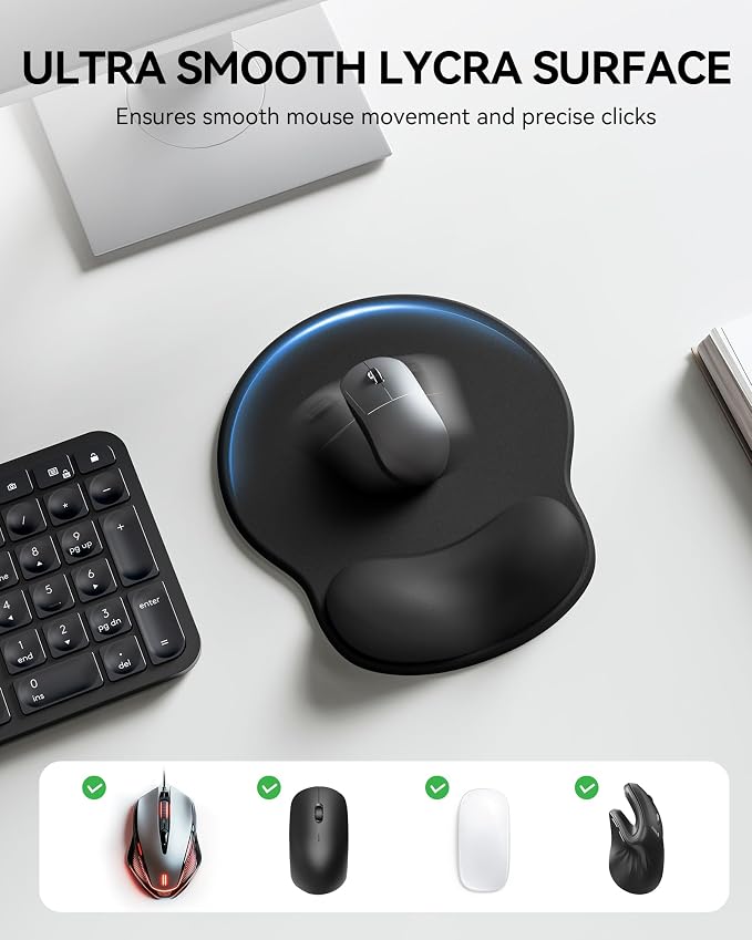 Mouse Pad with Wrist Rest for Desktop Large Ergonomic Mouse Mat(Black) | 10.6''L x 9''W Size, Gel Wrist Support, Non-slip Base, Washable Surface, Laptop Mousepad