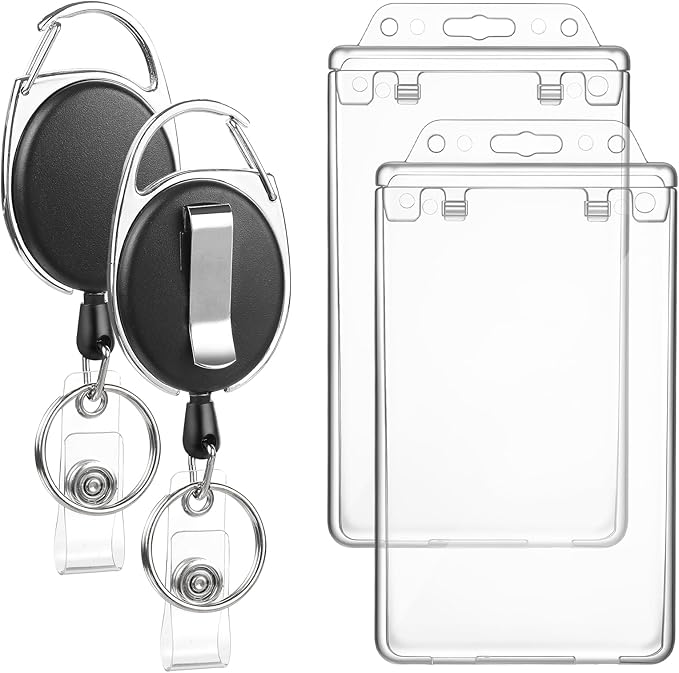 2 Pack Badge Holder Retractable Clip Heavy Duty Reels with Permanent Locking ID Badge Holder for Women Nurse Teacher Student