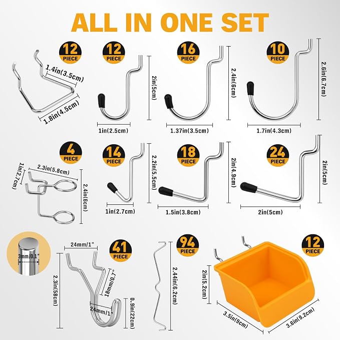 ELEAD 301-Piece Pegboard Hooks Kit, Peg Board Organizer Accessories with Bins for Organizing Various Tools, Fit 1/8 or 1/4 inch Pegboard for Hanging Storage, Garage, Workshop & Craft Room