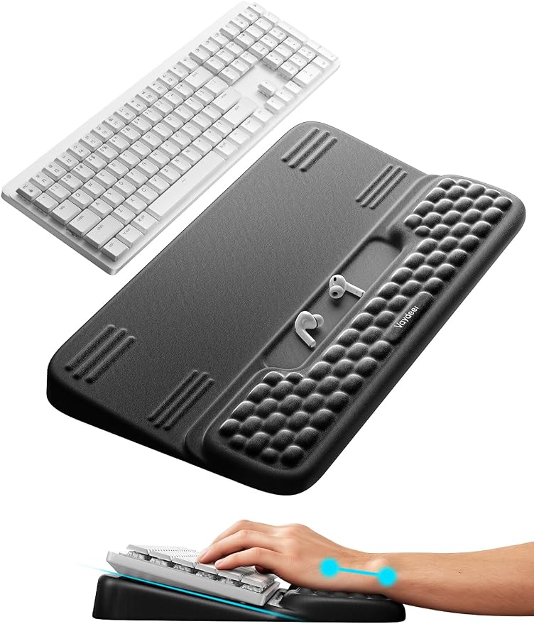 Vaydeer Keyboard Stand with Wrist Rest, Gaming Wrist Support Pad, Ergonomic Hand Rest Arm Memory Foam for Palm Typing Comfort, Keyboard Riser Holder Lifter Computer Desk Accessory Office Home-Black