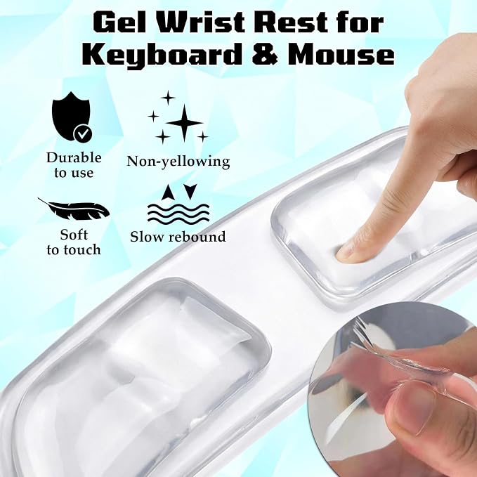 3PCS Gel Wrist Rest for Keyboard and Mouse with Computer Keyboard Stand Set | Ergonomic Wrist Rest for Keyboard with Mouse Hand Support & Keyboards Stand, Non-Slip Base to Office, Gaming, Work (Clear)