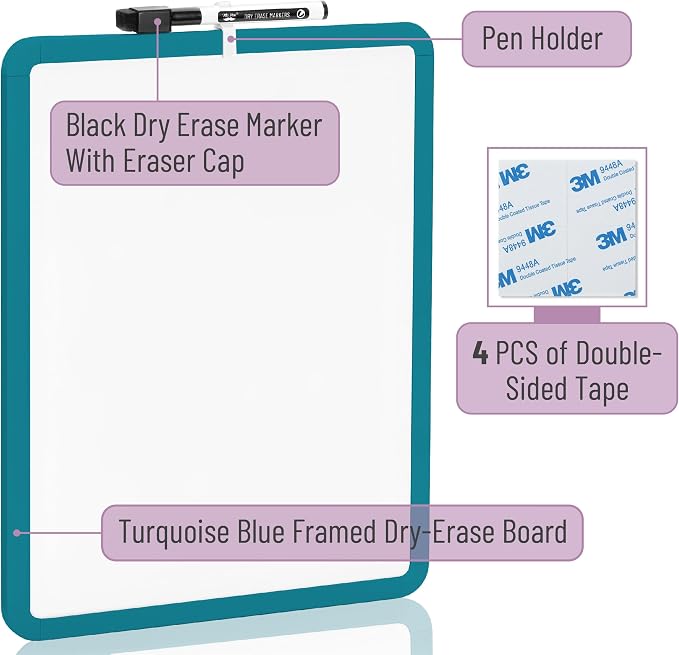 Mr. Pen- Dry Erase Board, 14” x 11” with a Black Dry Erase Marker | Green Frame, Small Mini White Board for Students, Fridge, Wall, Locker, Includes Double Sided Tapes