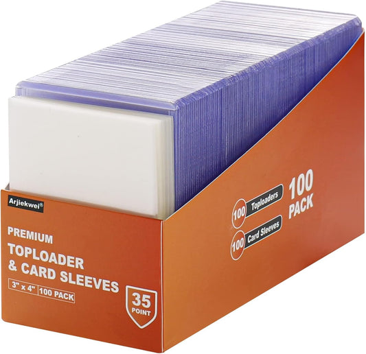 200 Card Sleeves Top Loaders for Cards, Arjiekwei 3"X4" Baseball Cards Protectors Hard Plastic, Premium Toploaders Holder for Trading Sports Football Game Card(100 Top Loaders + 100 Penny Sleeves)