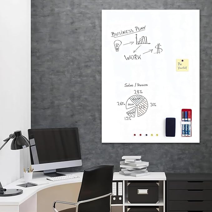 Magnetic Dry Erase Board Contact Paper 18"x24" for Wall | Stick on magnetic white boards for walls. Magnet receptive magnetic board for wall holds magnets.