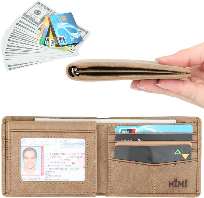 HIMI Wallet for Men-Genuine Leather RFID Blocking Bifold Stylish Wallet With 2 ID Window