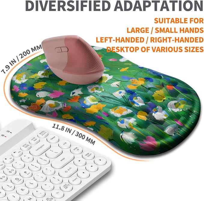 Ergonomic Joint Wrist Support Mouse Pad with Memory Foam Cushion Massage Bump, Carpal Tunnel Pain Relief Mousepad Slope Design for Wrist Rest, 11.8x7.9 in, Iris