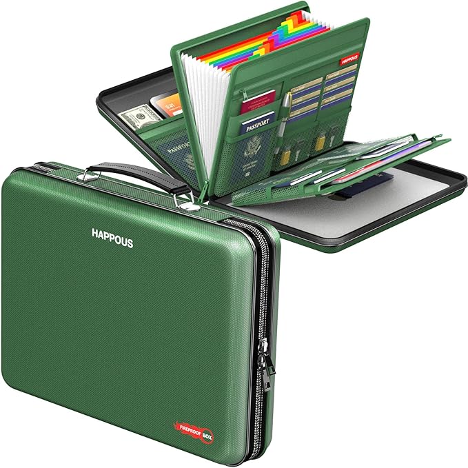 Fireproof Document Organizer, Fireproof Document Box | Portable Hard-Shell Fireproof Document Organizer Storage for Documents Laptop Passports Cards Green