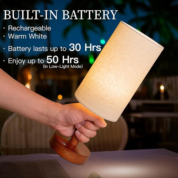 LALISU Cordless Table Lamp, 3 Color Dimming Portable Battery Lamp, Touch Control Wood Base Small Bedside Lamps for Night Stands, Living Room, Office(LED Bulb Included) (Cordless Wood Base)