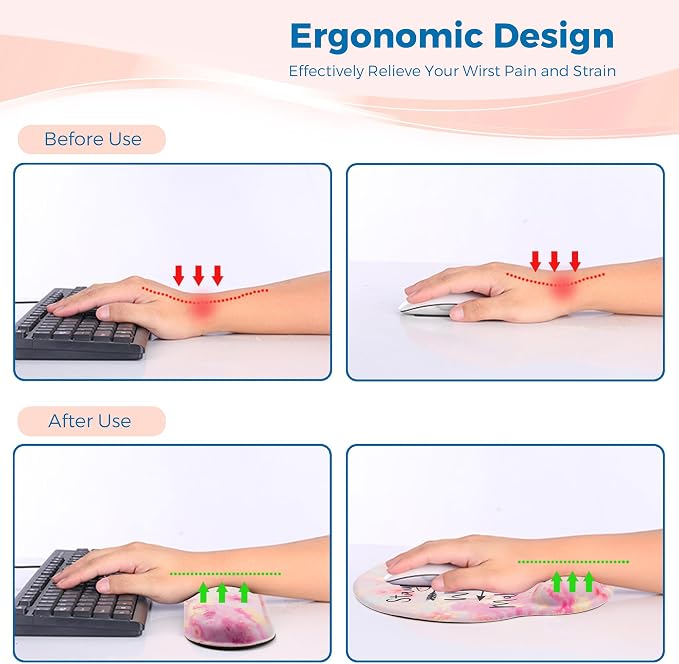 Mouse Pad and Keyboard Wrist Rest Support,Ergonomic Mouse Pad Set | Mousepad With Coaster and Non-Slip PU Base,Pain Relief for Desk Desktop Gaming, Computer,Office -Beach