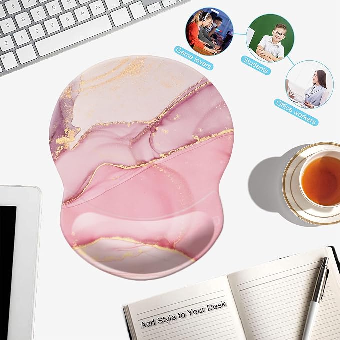 Mouse Pad with Wrist Support, Non Slip Mousepad Wrist Rest for Office, Computer, Laptop & Mac-Comfortable & Lightweight Ergonomic Support Mouse Mat(Pretty Marble-E)