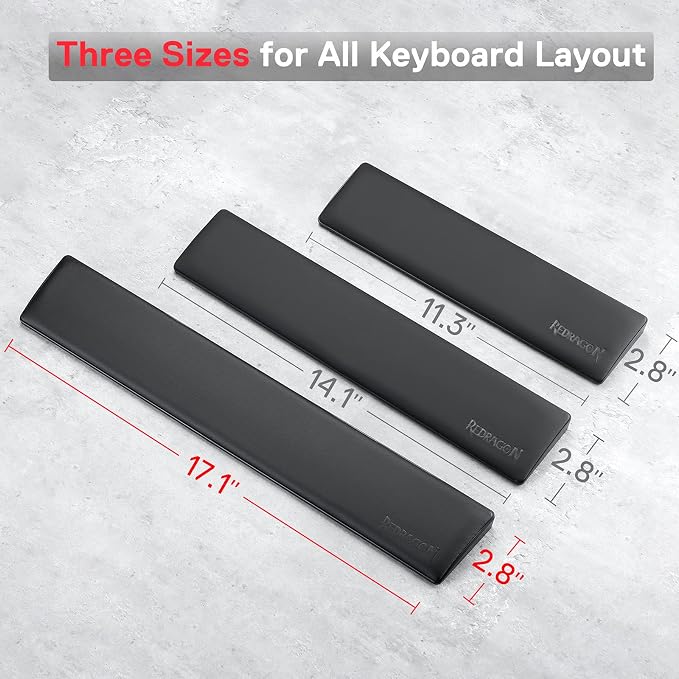 Redragon P037 Meteor L Computer Keyboard Wrist Rest Pad, Ergonomic Soft Memory Foam Wrist Support w/Anti-Slip Rubber Base, 100% 104 Keys Standard Size 17.12 x 2.87 in, 0.78 inch (20mm) Height, Black