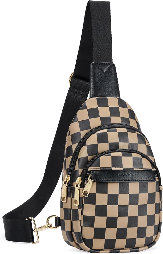 BOSTANTEN Sling Bag for Women Leather Crossbody Bags Fanny Pack Chest Bag for Travel | Adjustable Wide Strap, Small, Anti Theft, Lightweight, Multi Pockets and Carrying Way, Card Slot, Cute Trendy for Everyday