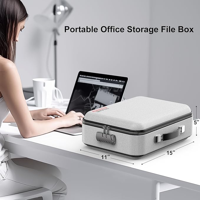 Fireproof Document Organzier with Lock, Hard Fireproof Document Box | Hard-Shell Fireproof Waterproof Document Box with Combination Lock Grey