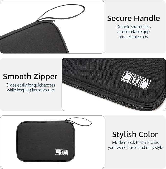 Electronics Organizer Travel Case - Water-Resistant Tech Bag for Cables, Chargers & Cord Management - Small Portable Pouch for Travel Accessories, Gear Bag for Airplane & Business