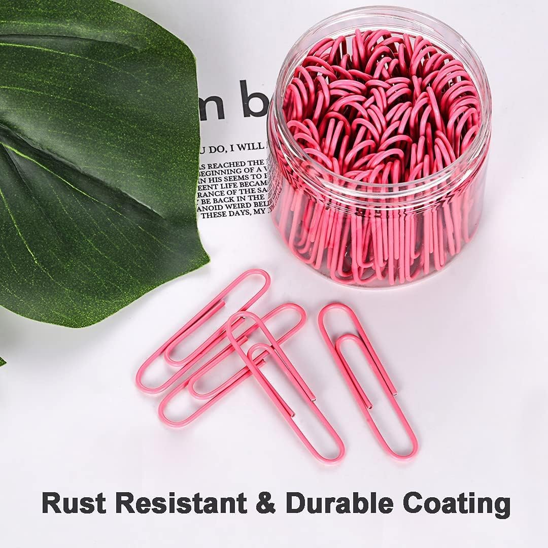 Vinaco Paper Clips Pink, 400PCS Medium and Jumbo Paper Clips (1.3 inch & 2.0 inch), Durable & Rustproof, Coated Paper Clip Great for Office School and Personal Use(Pink)