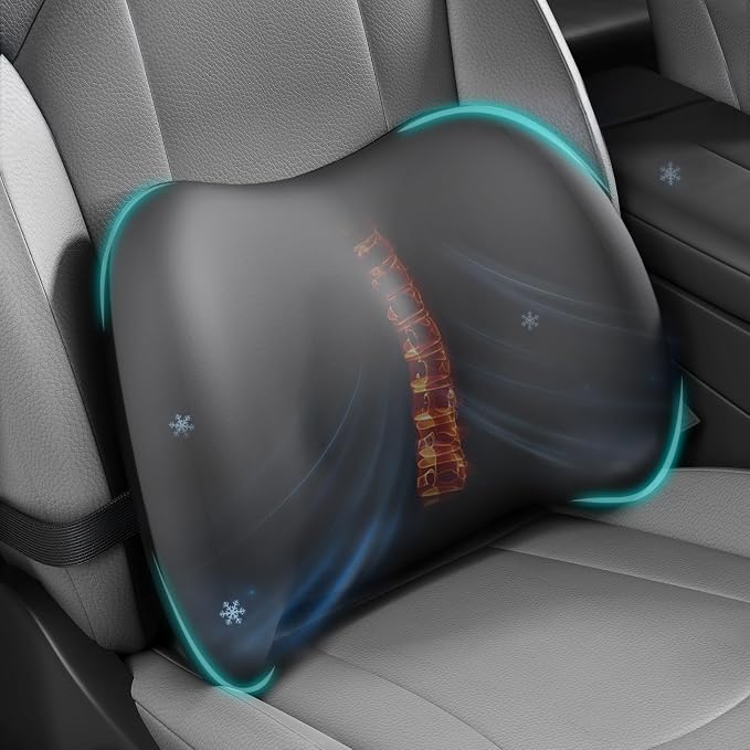 Cooling Lumbar Support Pillow for Car, Memory Foam Car Back Cushion | Cool-Touch Car Seat Back Pillow for Driving, Adjustable Strap, Cool-Touch Ergonomic Lower Back Support Pillow, Office Chairs