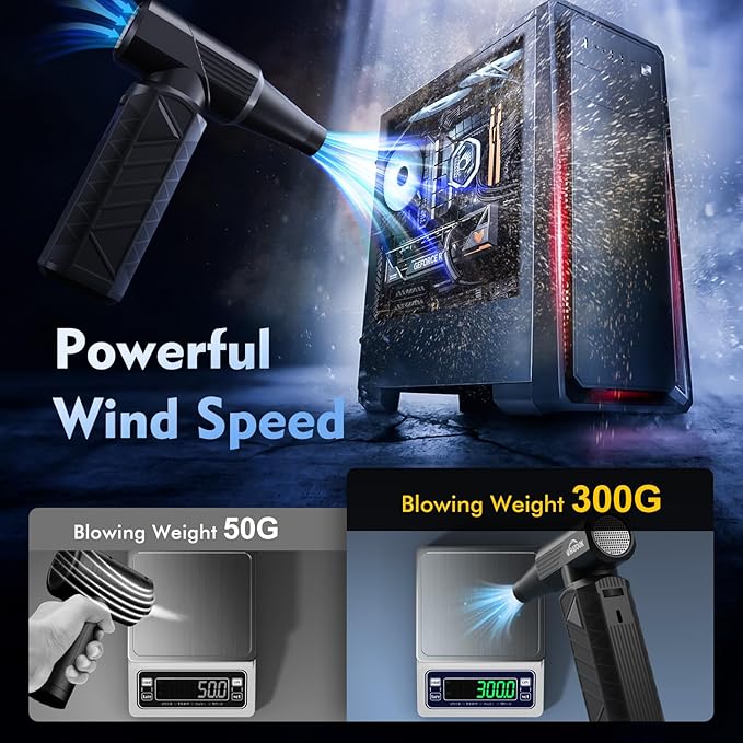 WHATOOK Compressed Air Duster: 180000RPM Air Blower with Stepless Speed Regulation Mode, Electric Air Duster with Brushless Motor, Air Duster for Keyboard, Computer, Car and Home Cleaning（Black）