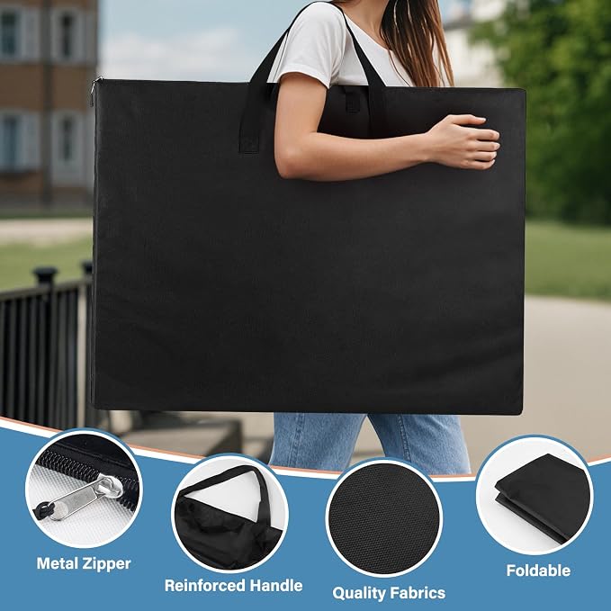 ZKOO Large Size Art Portfolio Bag, Light Weight Art Canvas Portfolio Case with Nylon Shoulder Strap, Carrying Storage Case for Artwork, Poster, Sketching, and Drawing (Compatible 24 * 36 Inch-Black)