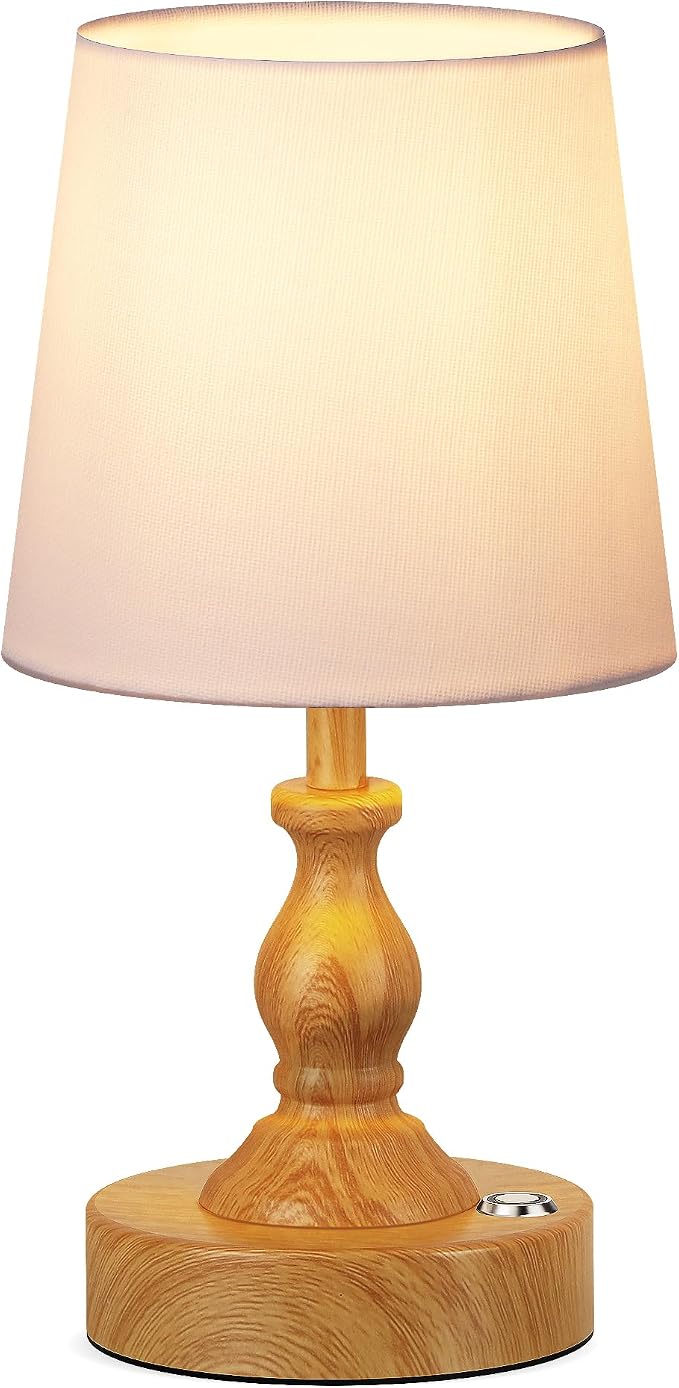 Mini Cordless LED Table Lamp, 5200mAh Rechargeable Battery Operated Lamp, 3-Level Brightness, Touch Dimmable Desk Lamp, Bedside Night Light for Patio Camping Restaurant Home, Wood Grain