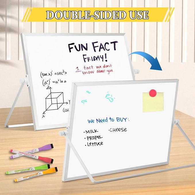 Double-Sided Magnetic White Board with Stand, 16" x 12" | Dry Erase Board with Stand, Desktop Whiteboard Easel , Portable Small White board dry erase for Drawing, Office, Home