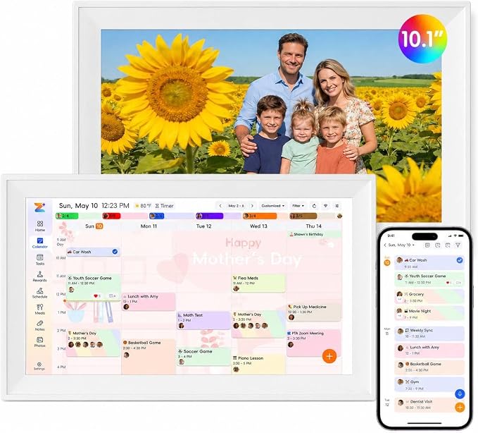 Westsee 10.1" Digital Calendar Frame – Interactive Touchscreen Eletronic Calendars, Smart Family Planner for Schedule, Photo Display, Meals, Chore Chart & Tasks, Wall & Desk Mountable (White)