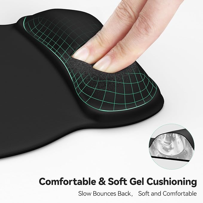 TECKNET 2 Pack Gel Ergonomic Mouse Pad with Wrist Rest, Non-Slip PU Base | Comfortable Gel Cushion, Pain Relief, Smooth and Waterproof Surface, Mouse Pad with Wrist Rest for Office, Gaming and Study