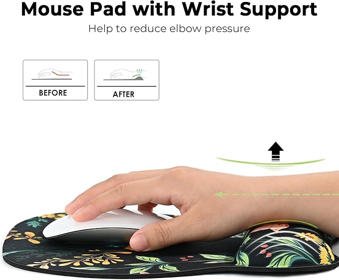 EooCoo Ergonomic Mouse Pad with Wrist Rest, Memory Foam Support Mousepad | Non-Slip Base for Computer, Cafe, Home & Office, 9.64 x 8.26 in Office Desk Accessories, Carpal Tunnel Relief
