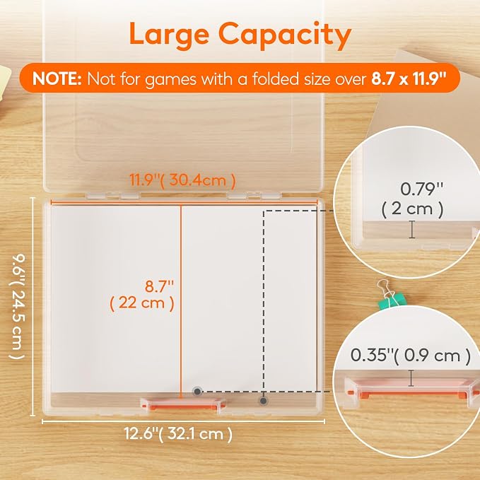 Lifewit 10 Pcs Board Game Storage Boxes, 11.9x8.7'' Paper Container with Secure Latch, Plastic Portable Organizer with Handle & Labels for File,Document,Puzzles, Cards, Art Supplies